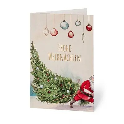 Geschäftliche Weihnachtskarte Weihnachtsmann mit Lichterbaum