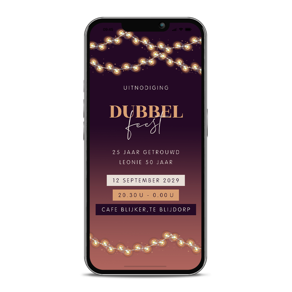 Digitale uitnodiging voor een dubbel feest met lampenslinger