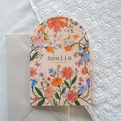 Geboortekaartje meisje bloemen ballerina