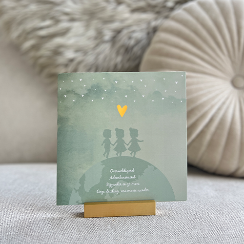 Geboortekaartje Drieling Wereldbol Groen Goudfolie