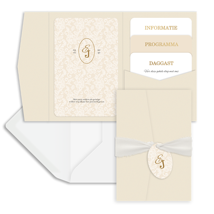 Klassieke pocketfold trouwkaart met goudfolie