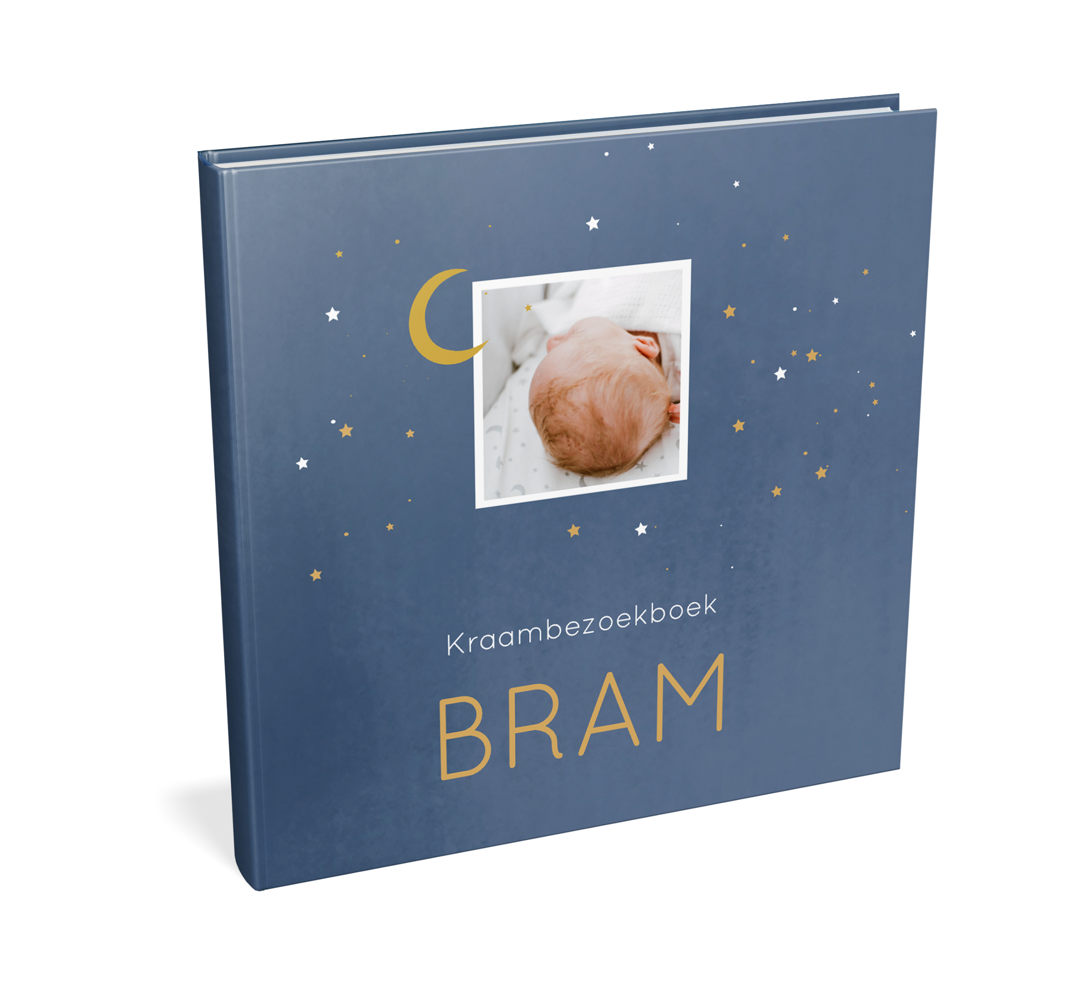Kraambezoekboek blauw met sterrenhemel en foto