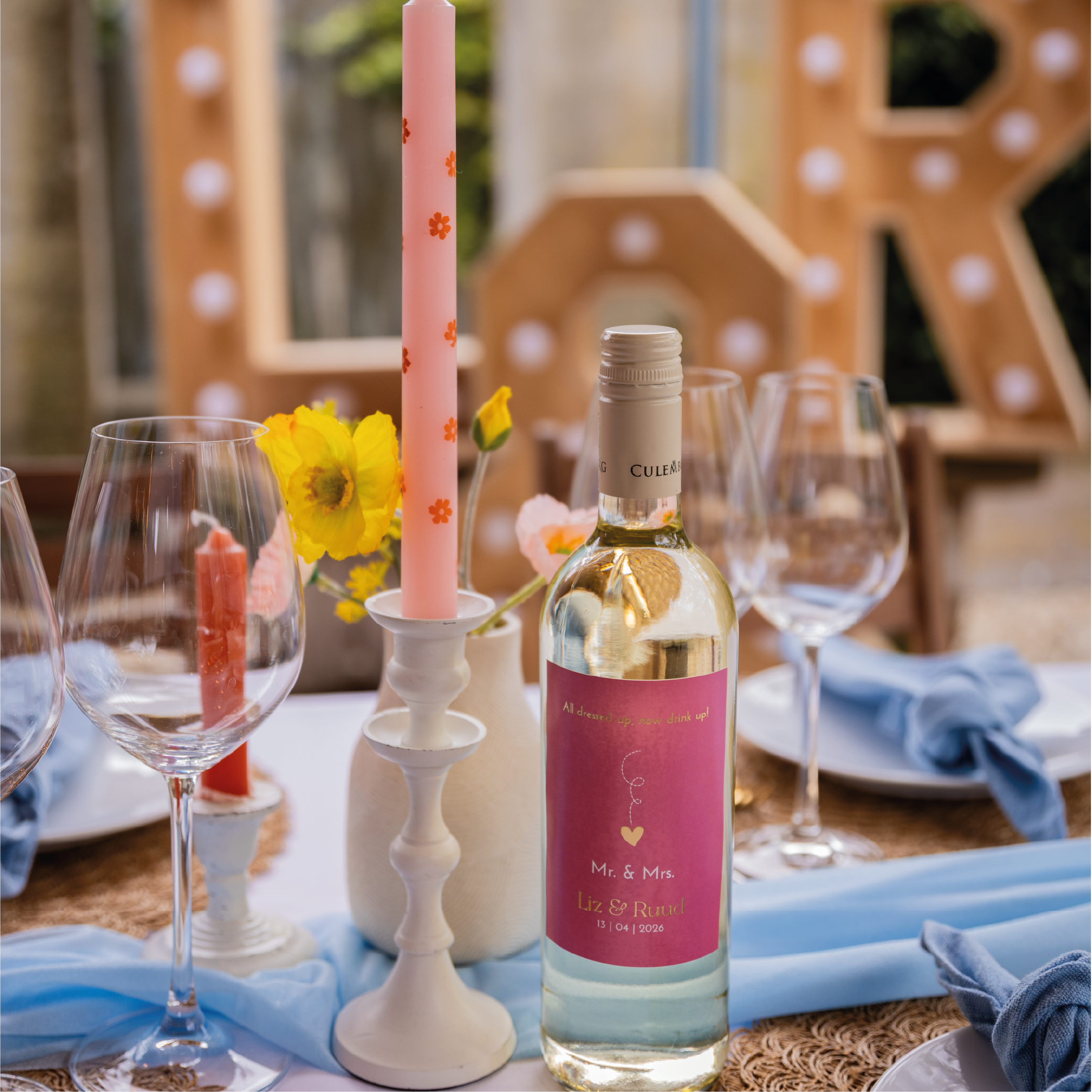 Personaliseerbaar fles etiket bruiloft roze goud
