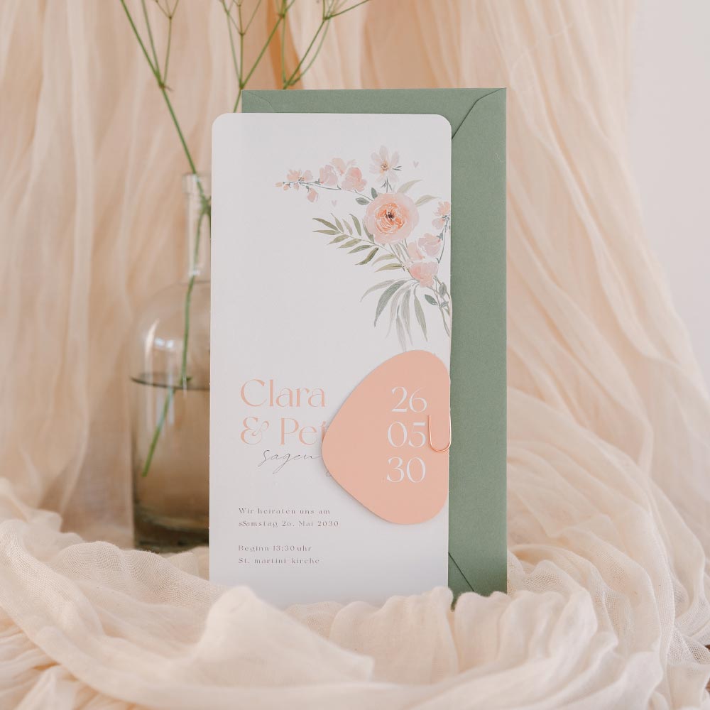 Stilvolle Hochzeit-Kartenset in Apricot mit romantischen Blumen