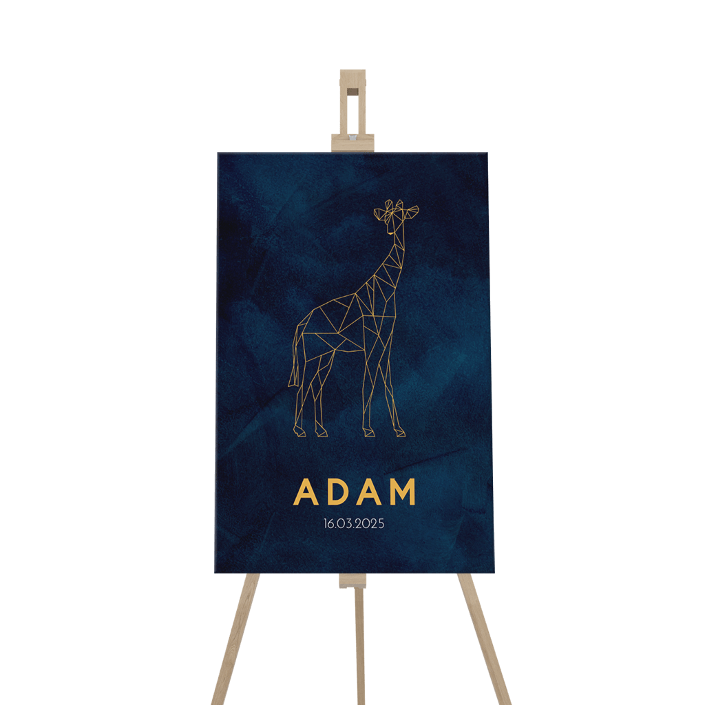 Geboorte aankondiging giraf op donkerblauw