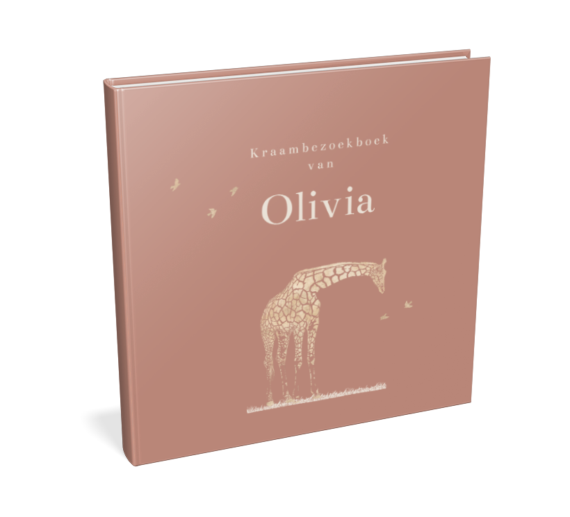 Kraambezoekboek oudroze met illustratie van giraffe