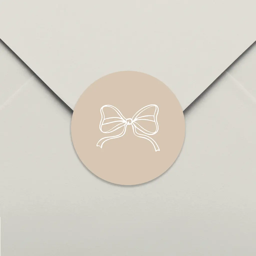 Sluitsticker beige met lijntekening strik - per 25 stuks