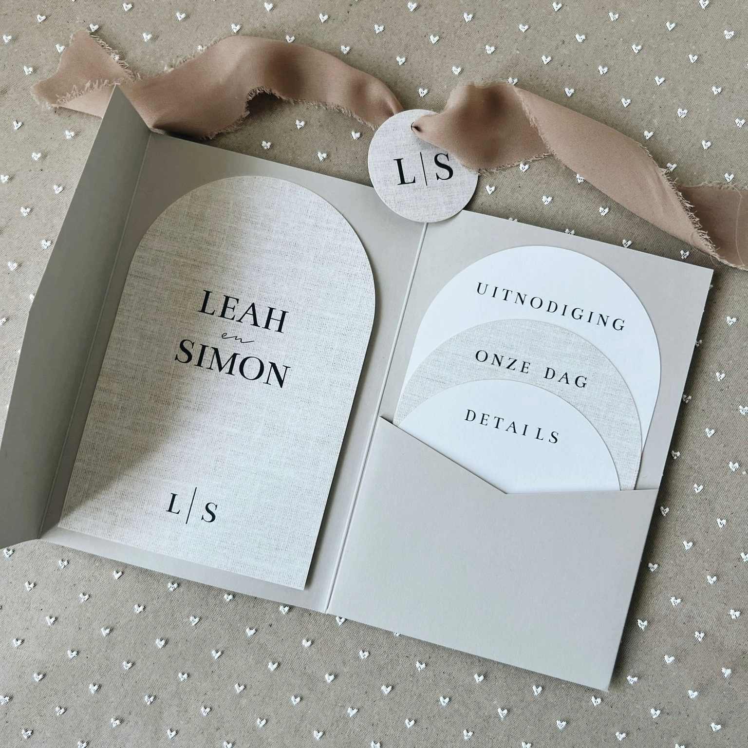Pocketfold trouwkaart Linnen look