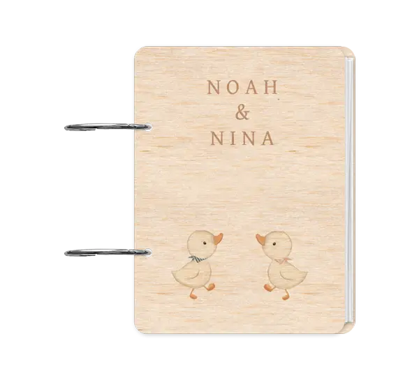 Houten bewaarbundel tweeling beigetinten met twee eendjes
