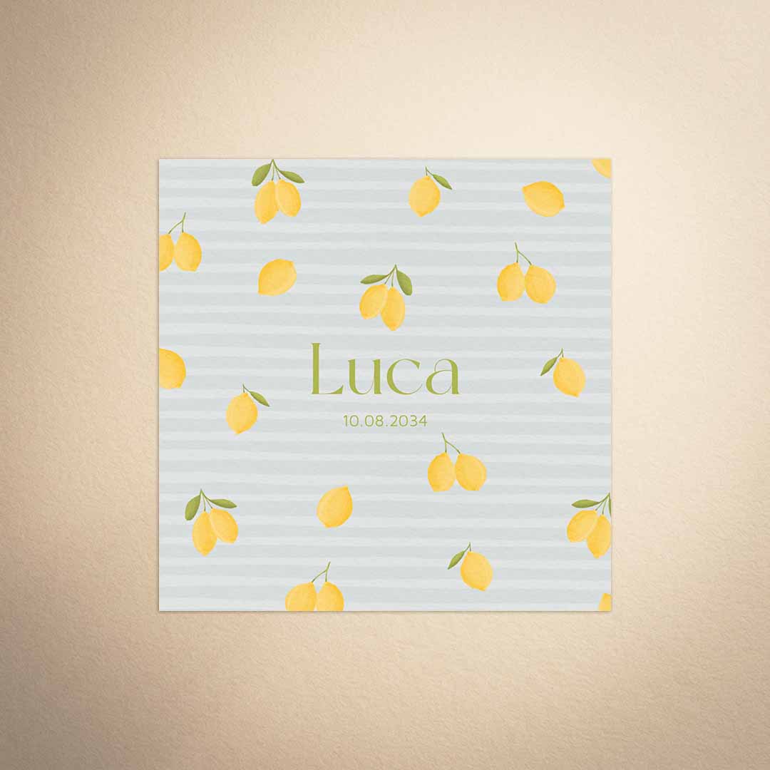 Geboortekaartje met patroon van citroenen voor een jongen