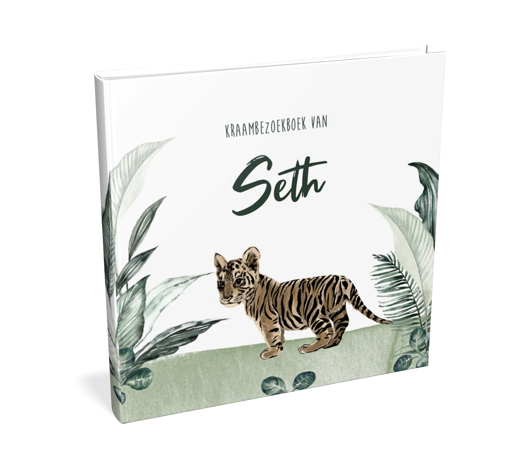 Kraambezoekboek met leeuwtje en junglebladeren