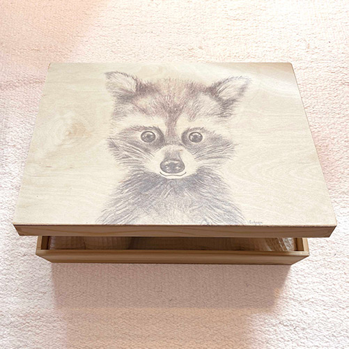 Houten memory box met wasbeertje