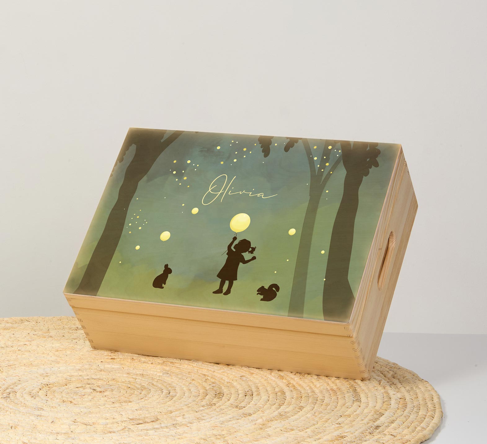 Memorybox winterliefde met silhouet van meisje in het bos