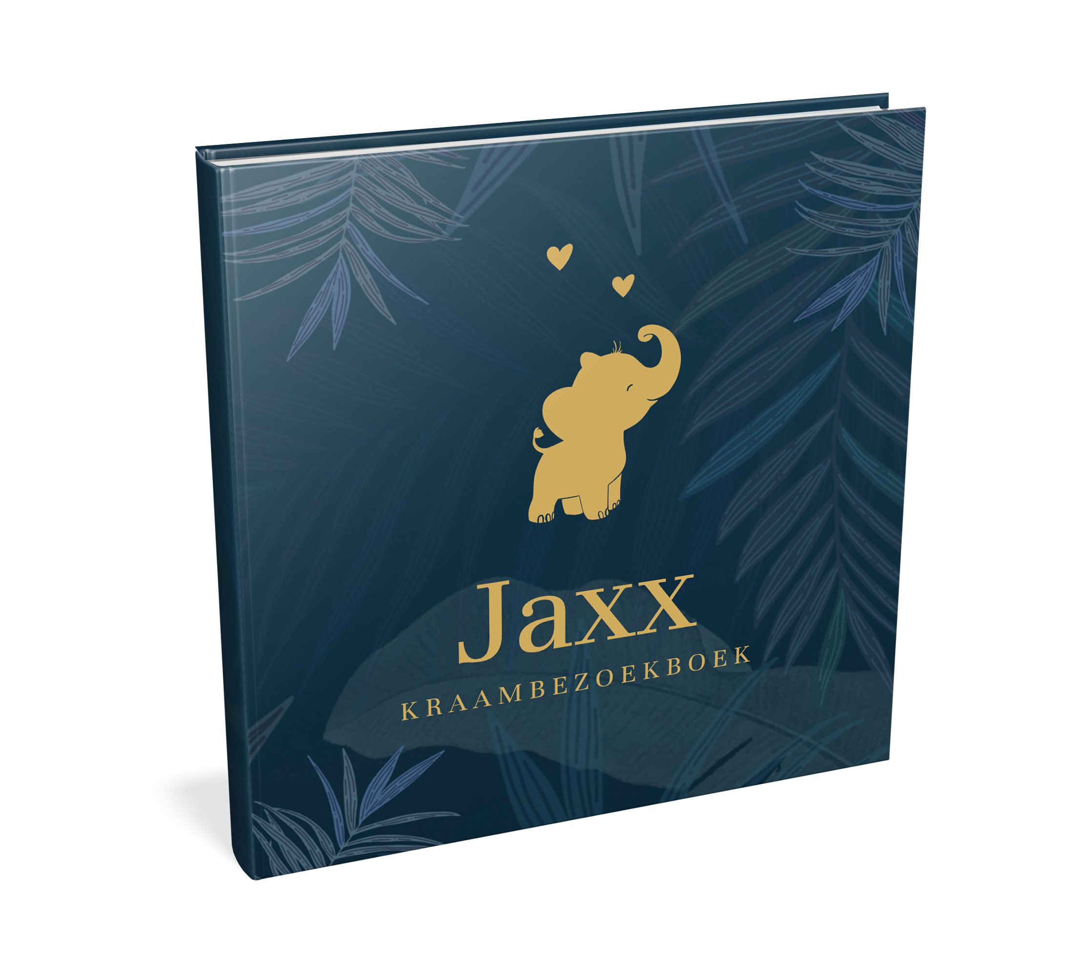 Donkerblauw kraambezoekboek met goudkleur olifantje