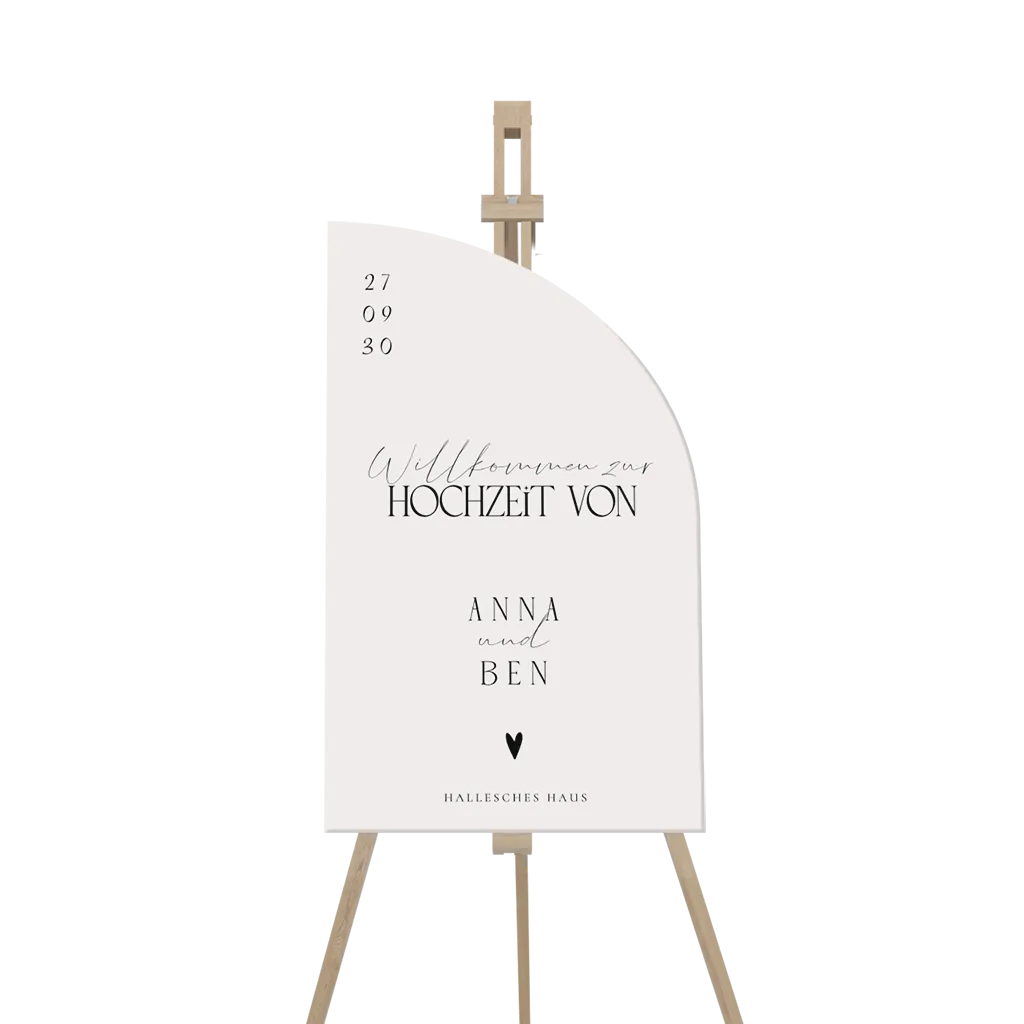Klassisches Willkommensschild in Halbbogenform mit kunstvoller Schrift