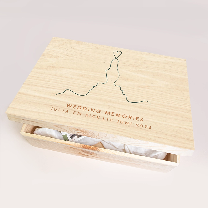Herinneringsdoos bruiloft clean met one-line drawing
