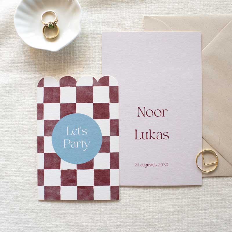 Trouwkaart set geblokt patroon