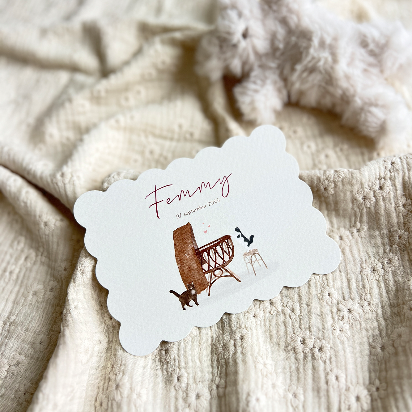 Geboortekaartje Meisje Wiegje Katten Koekje