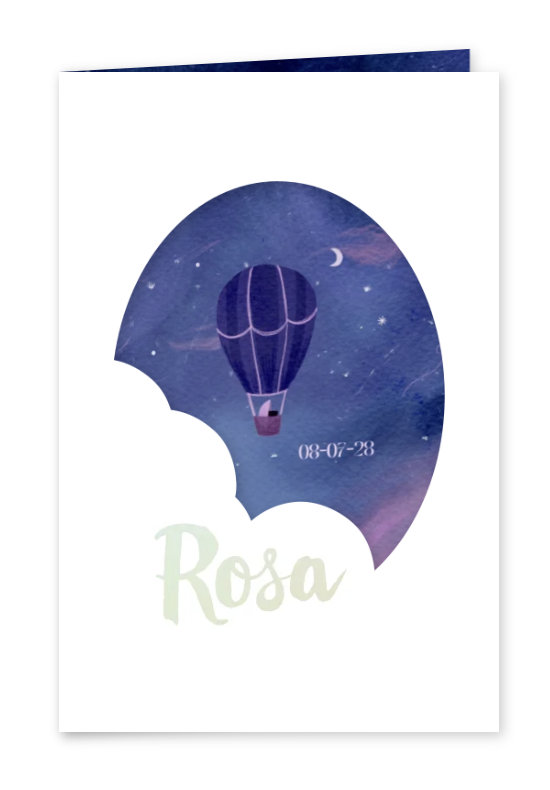 Geboortekaartje doorkijkje wolken luchtballon nacht