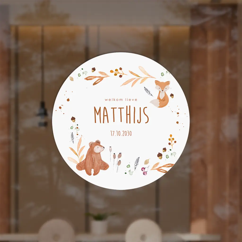 Raamsticker met herfst dieren