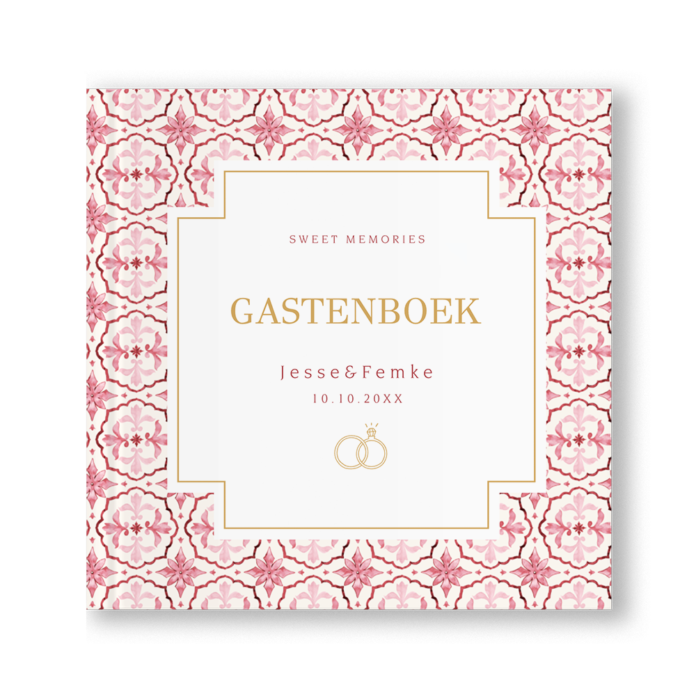 Gastenboek huwelijk mediterraans patroon roze