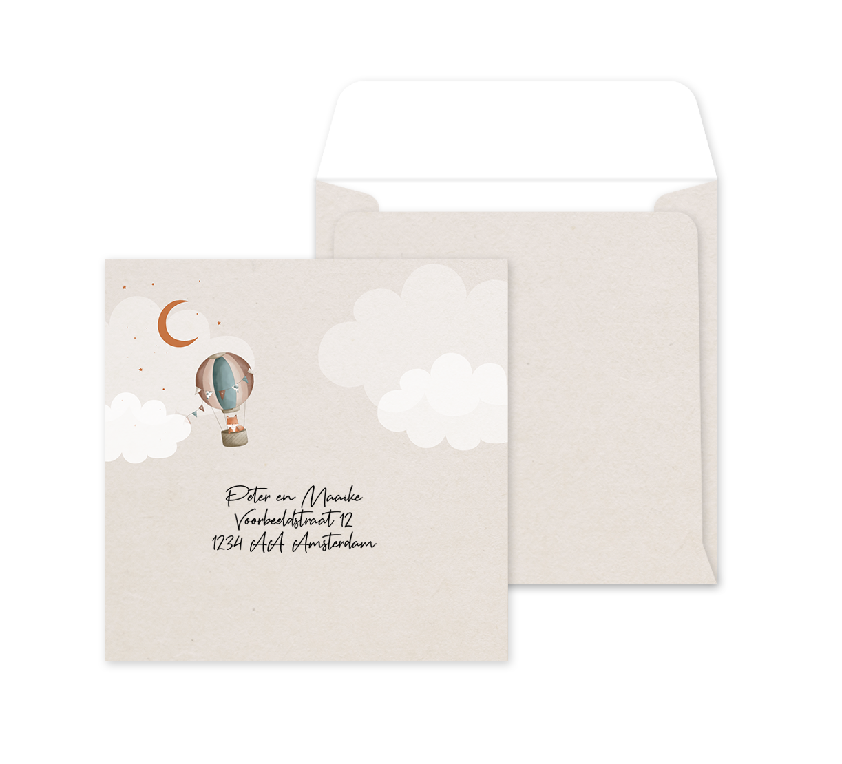 Envelop op maat met luchtballon en wolkjes