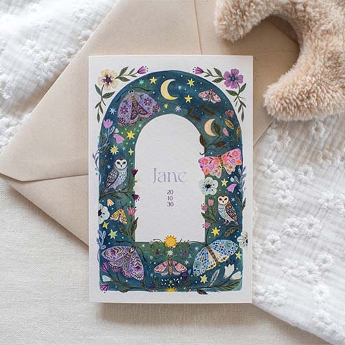 Geboortekaartje meisje uilen motjes