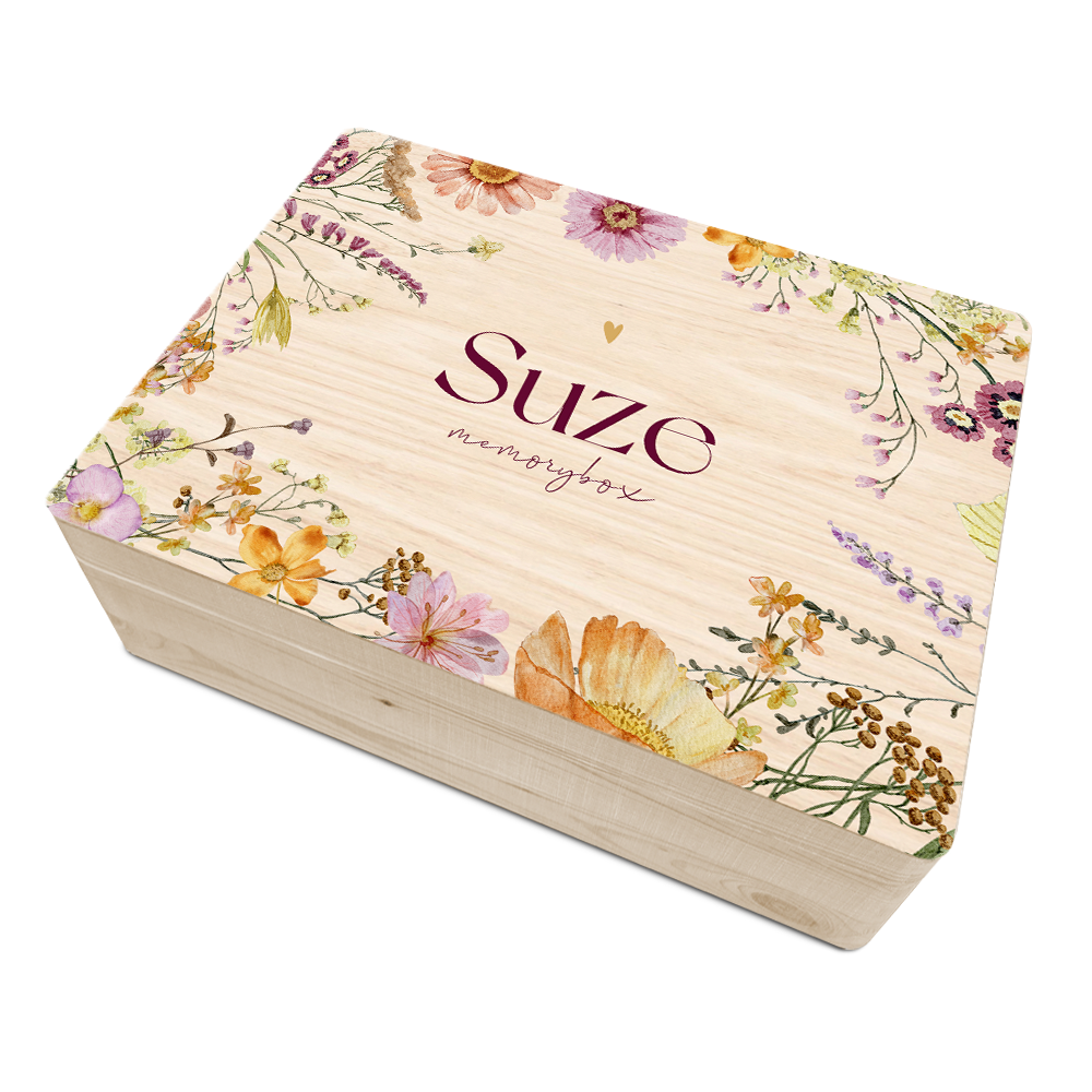 Geboorte memorybox meisje met kleurrijke bloemen