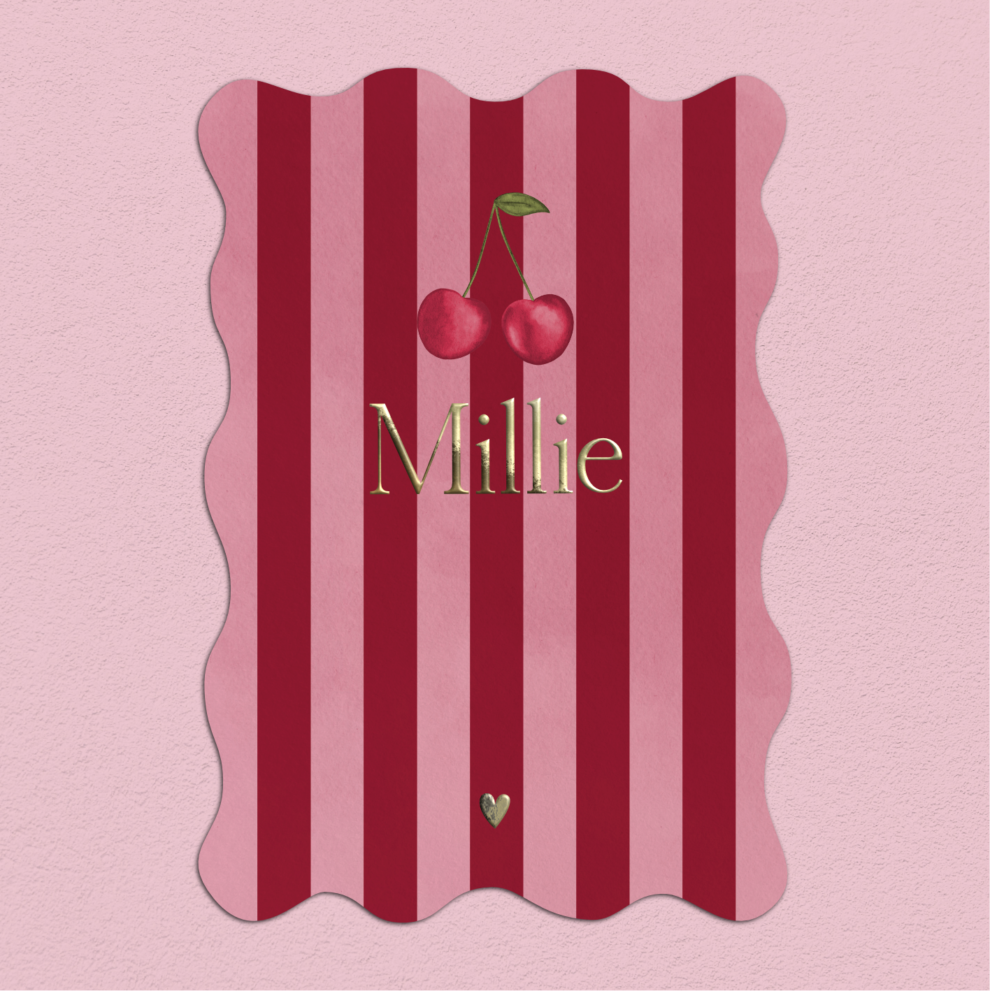 Geboortekaartje Golfvorm Kersjes Roze Rode Strepen Goudfolie