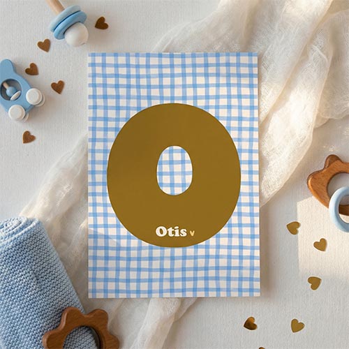 Geboortekaartje jongen kleurrijk blauw ruitjes letter