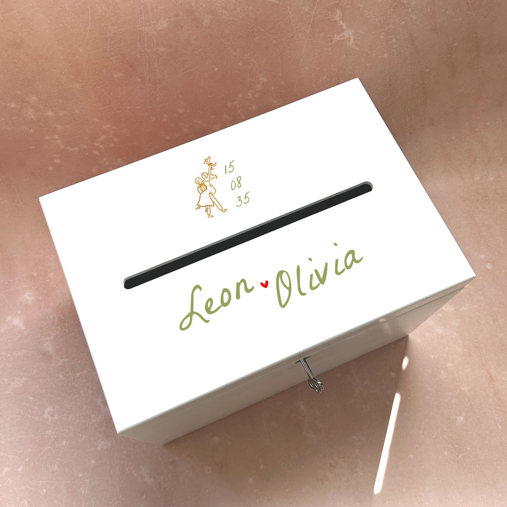 Enveloppenkist wit hout lijntekening bruidspaar