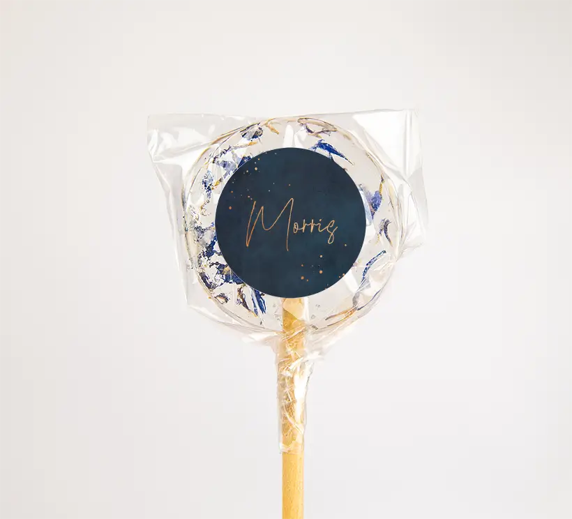 Naamstickers donkerblauwe velvet-look en spetters - per vel