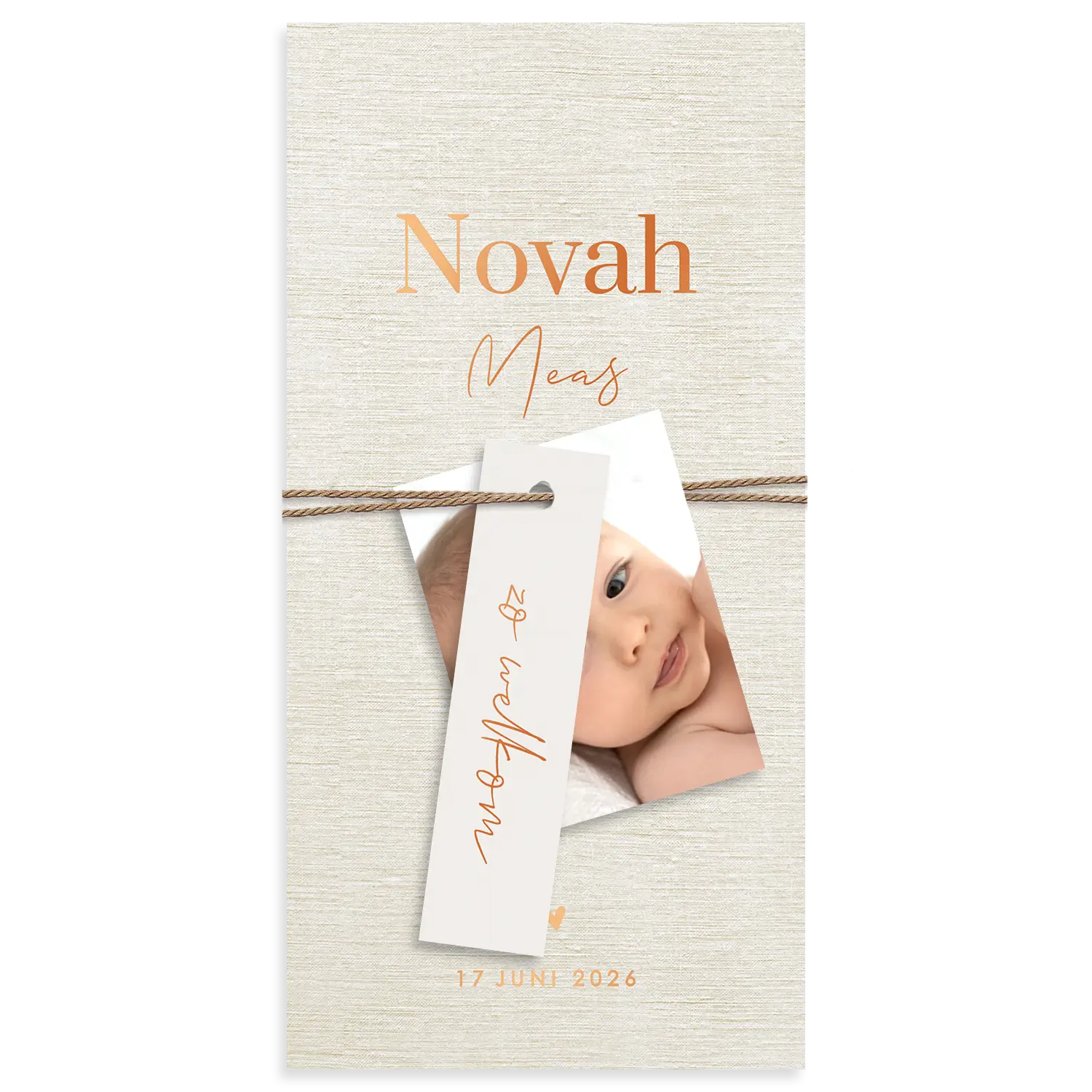 Unisex label geboortekaartje met hoogglans en foto