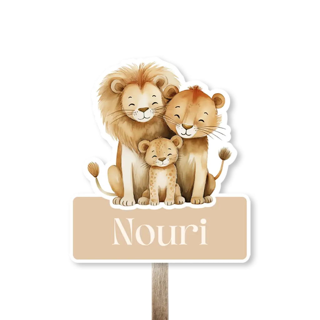 Tuinbord beige met leeuwenfamilie