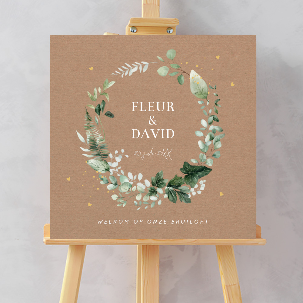 Bruiloftsbord kraftlook botanisch groen krans