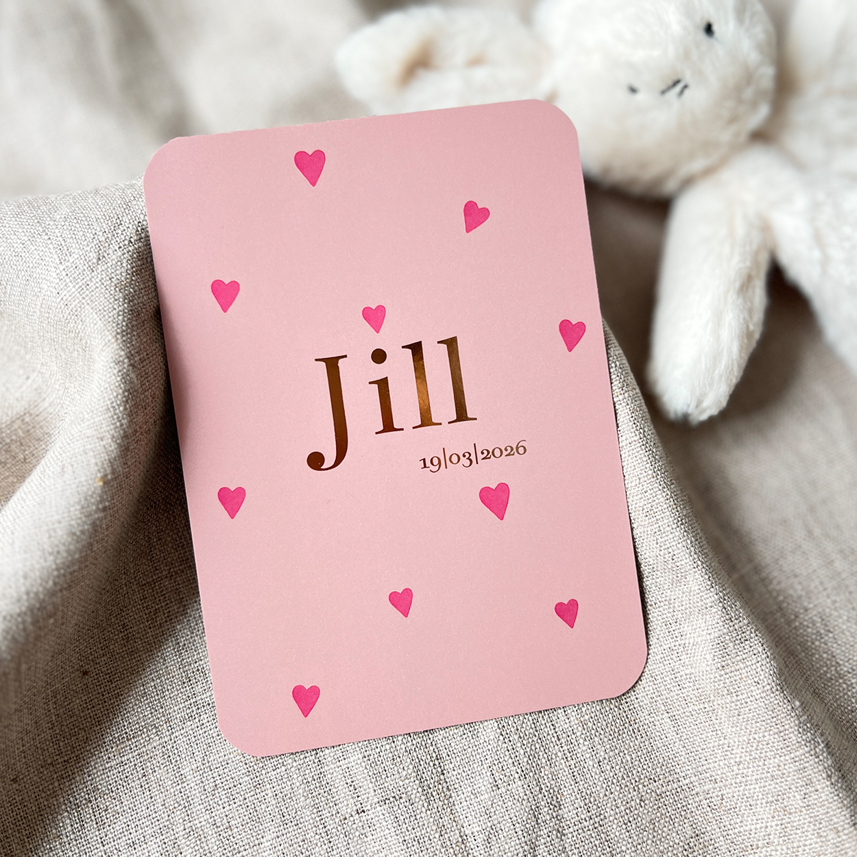 Geboortekaartje Meisje Hartjes Lief Roze