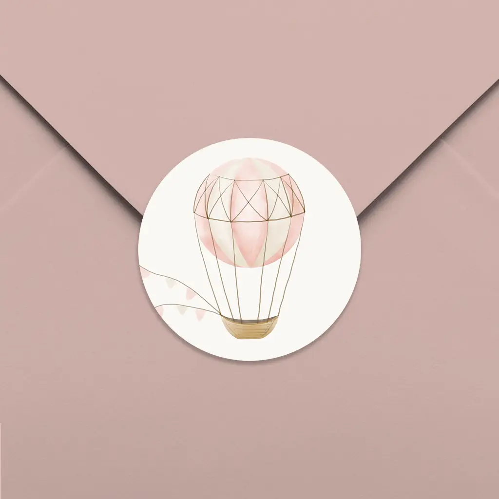 Sluitsticker lief met luchtballon roze - per 25 stuks