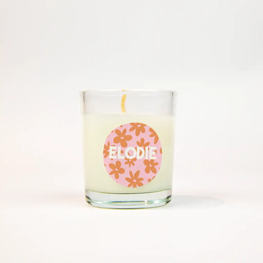 Vrolijke naamstickers met color blocking en bloemen - per 25 stuks