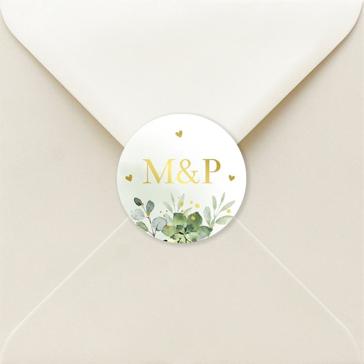 Sluitsticker botanisch groen goudfolie | 25 stuks