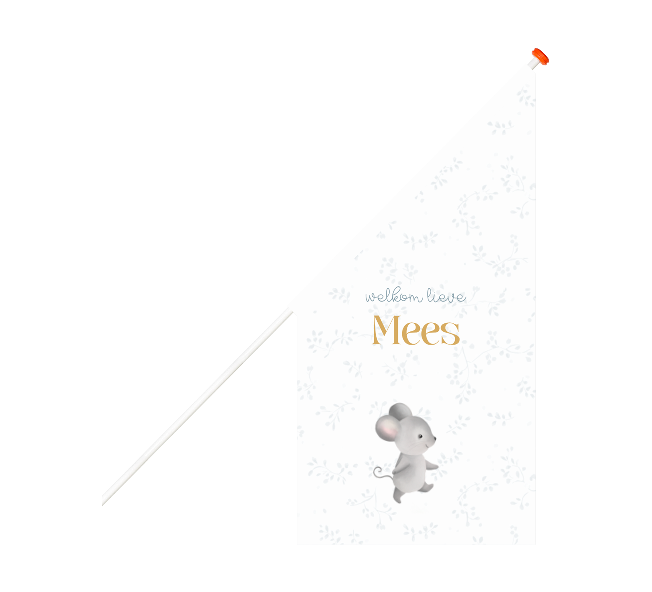 Vrolijke vlag met blauwe takjes en muisje