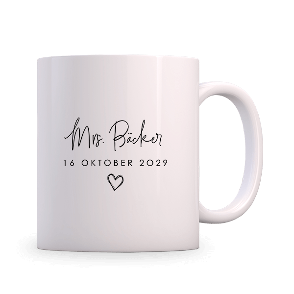 Personalisierte Tasse mit Herz, Hochzeitsgeschenk