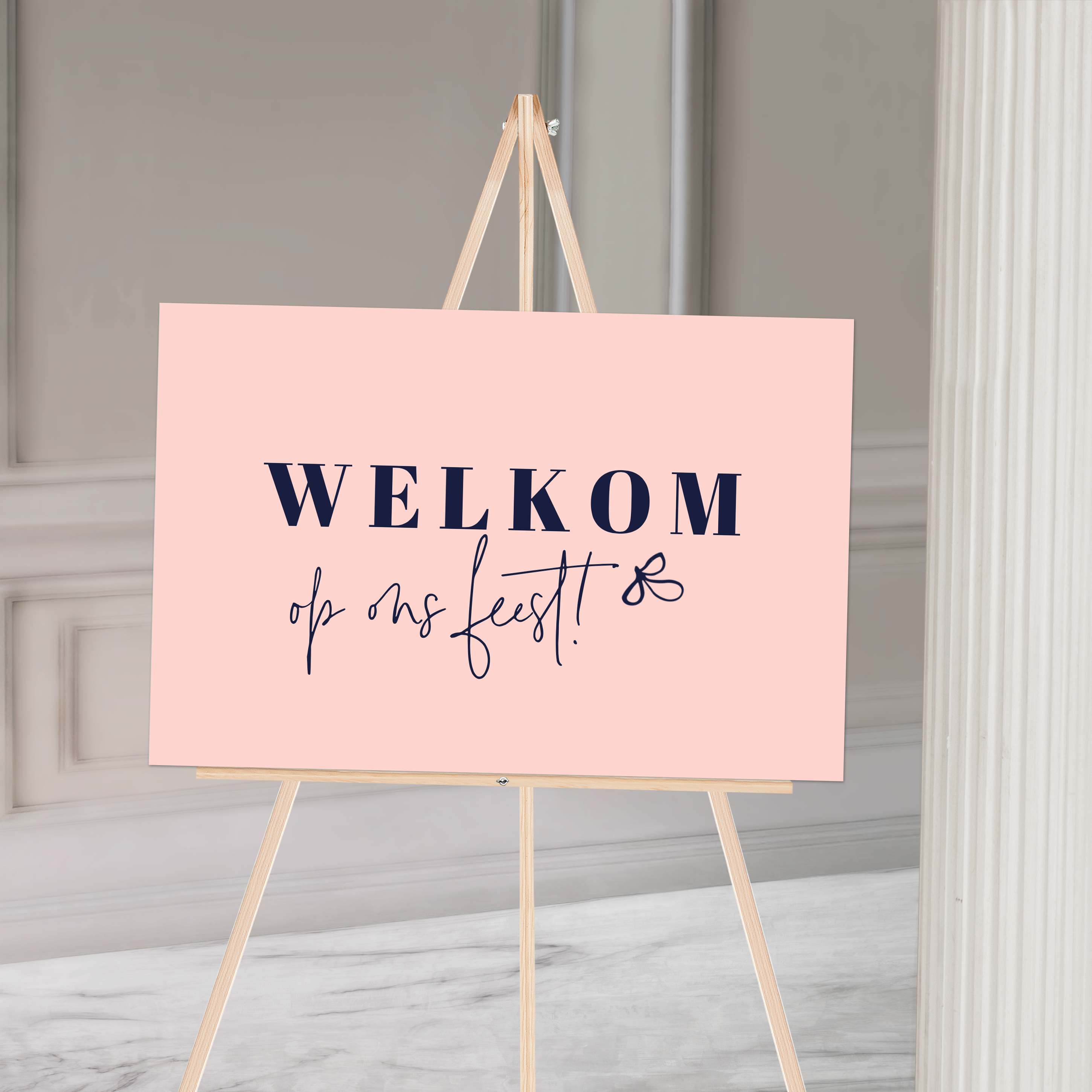 Welkomsbord voor jullie feest of bruiloft roze donkerblauw