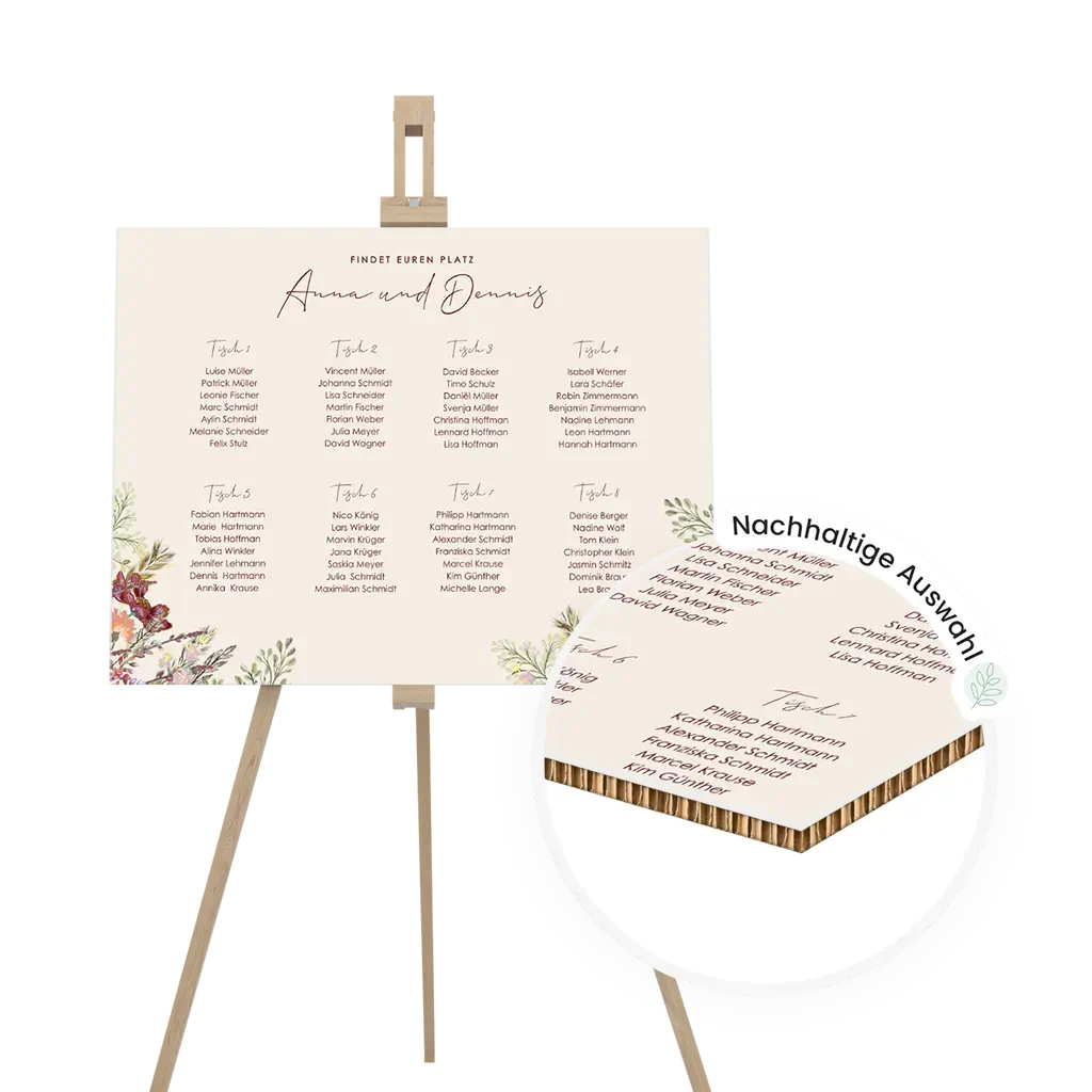 Sitzplan mit farbenfrohen Feldblumen