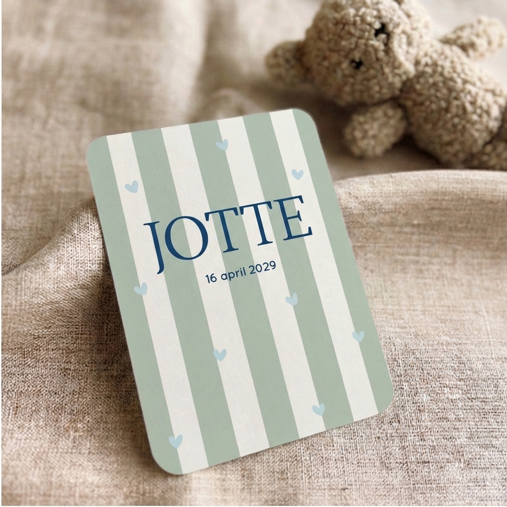 Geboortekaartje Jongen Strepen Hartjes Groen Lief