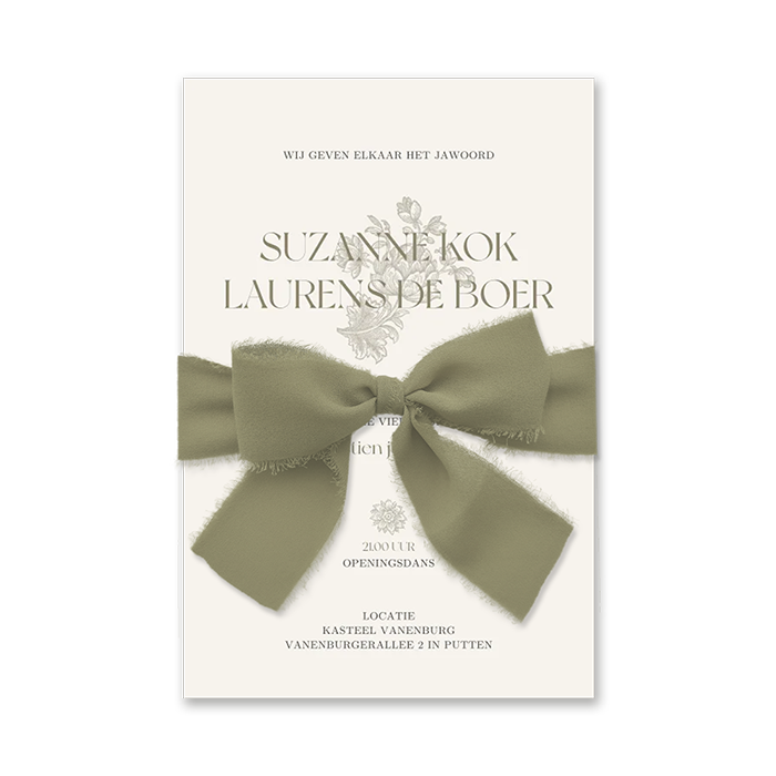 Vintage trouwkaart beige voor avondgasten