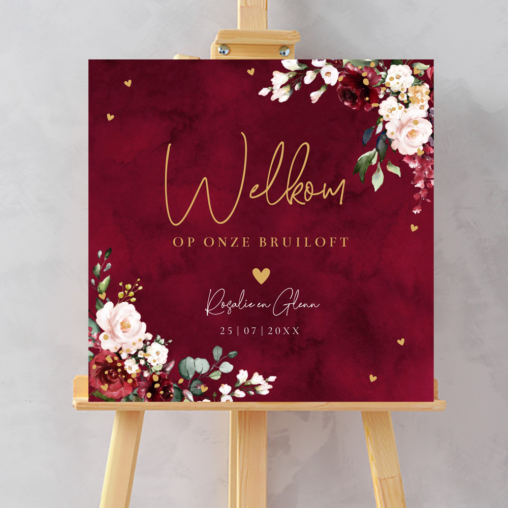 Bruiloftsbord rood bloemen 70x70 cm