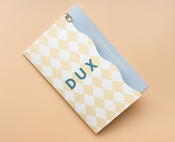 Geboortekaartje Golfvorm ruitjes geel blauw