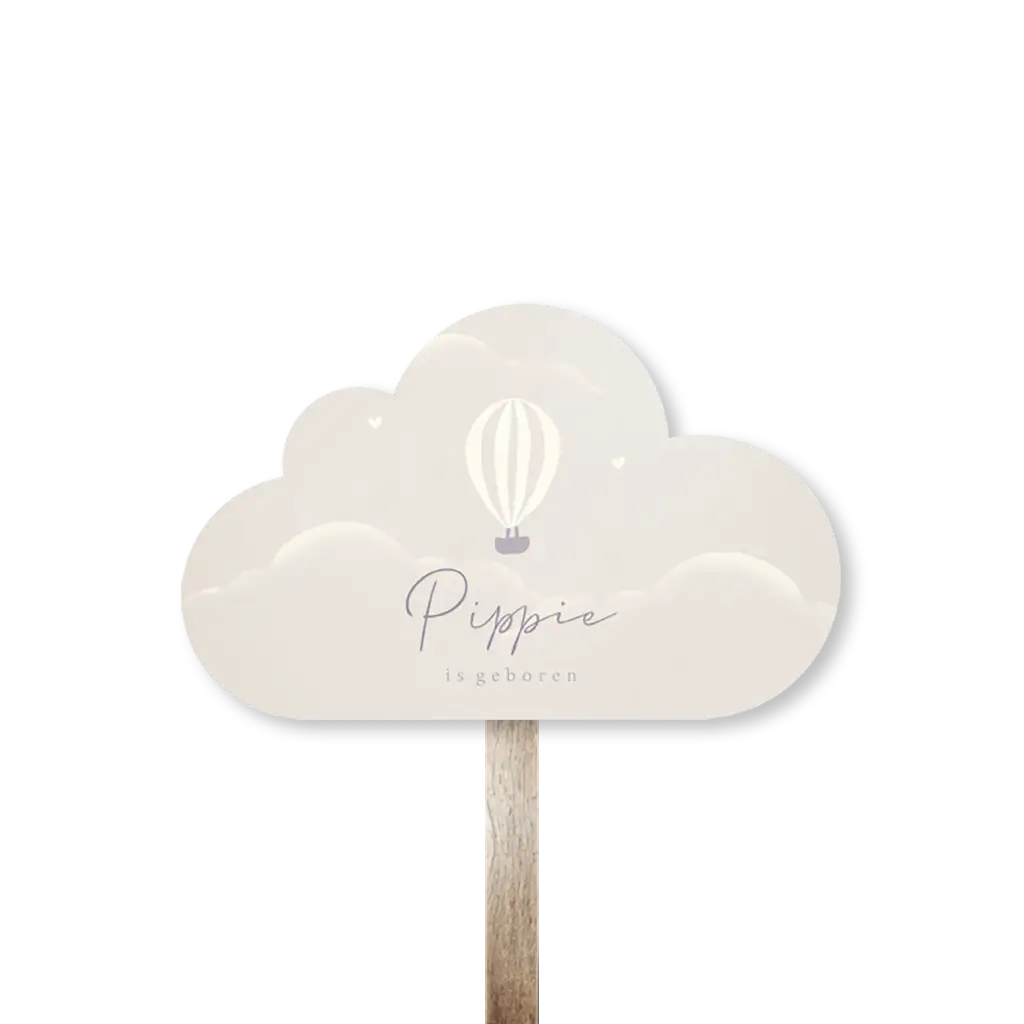 Origineel tuinbord in wolkvorm met luchtballon en hartjes