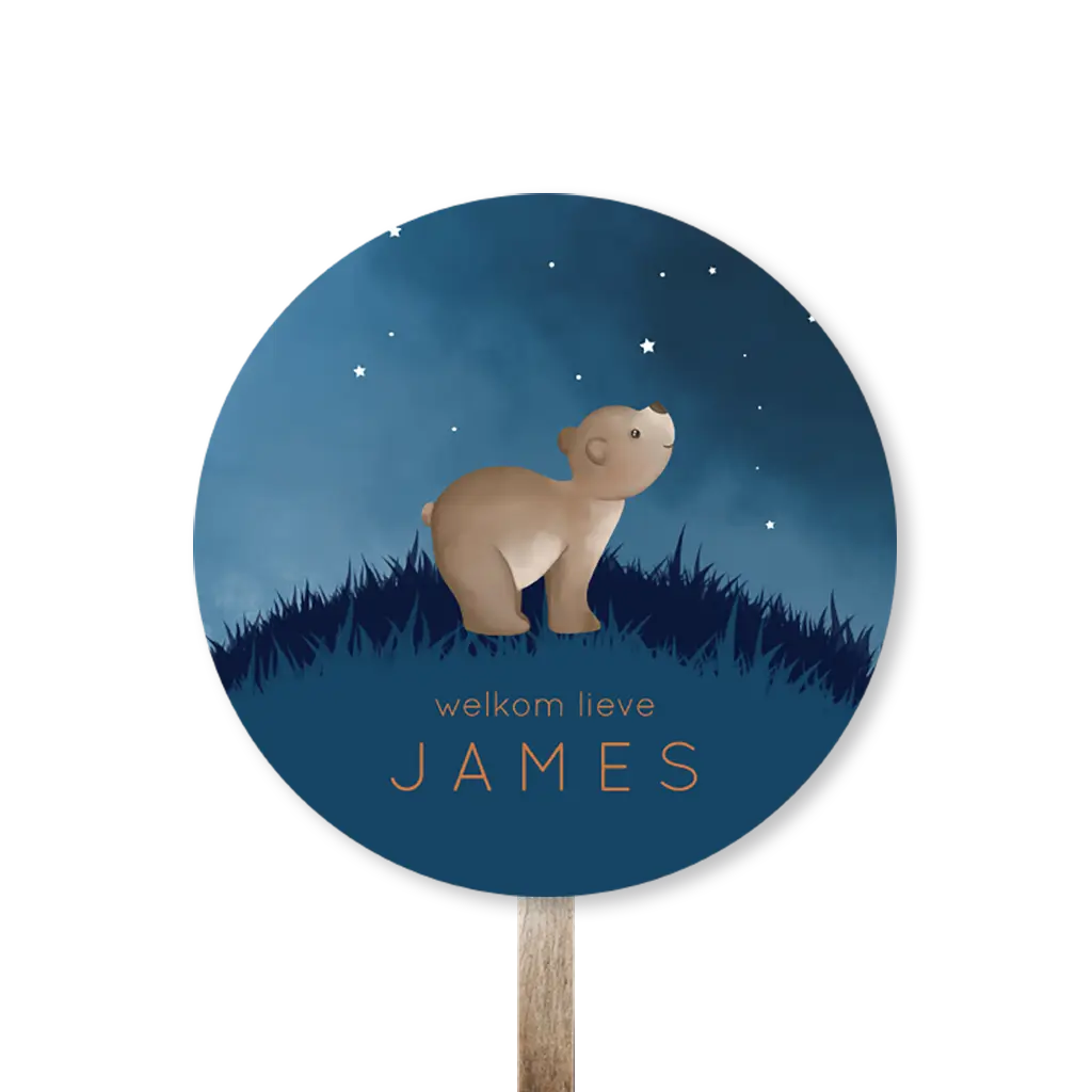 Tuinbord rond blauw met beertje onder sterrenhemel