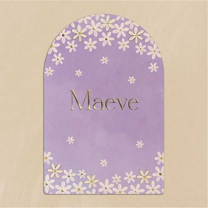 Kaart Geboorte Madeliefjes Goudfolie Boogvorm Lila